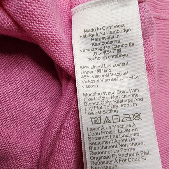 J Crew Linen Sweater Pink Crewneck Women's Large 3/4 Sleeve Pullover - Picture 8 of 11